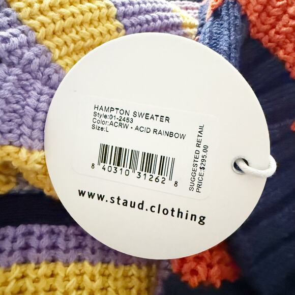 STAUD Hampton Oversized Stripe Cabana Knit Sweater Size Large Half Zip Cotton - Picture 10 of 13